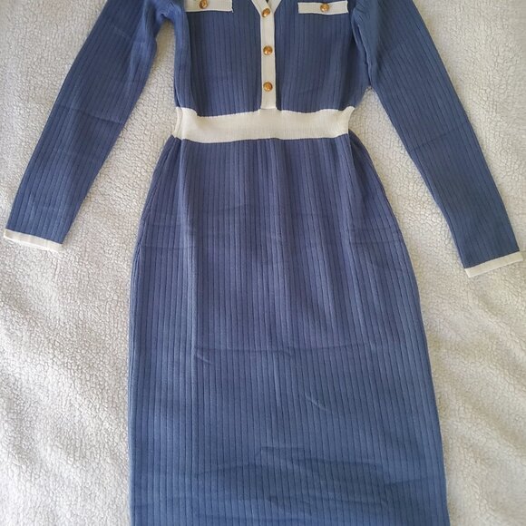 GRACE KARIN Sweater Dress Long Sleeve V Neck Pullover Elegant Midi Knit Dress - Picture 7 of 8